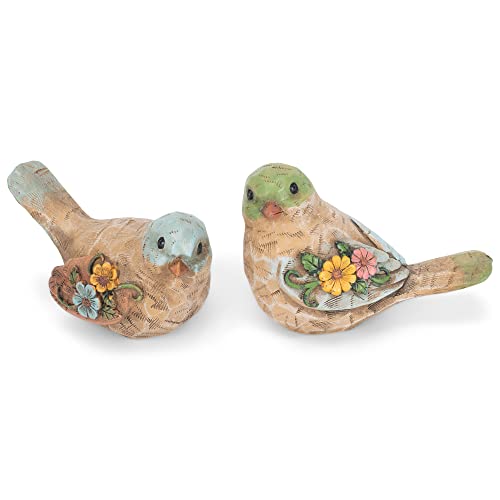 Napco Assorted Sitting Birds with Flowers 3 Inch Brown Resin Figurines (Set of 2)