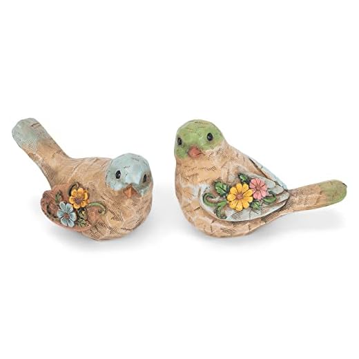 Napco Assorted Sitting Birds with Flowers 3 Inch Brown Resin Figurines (Set of 2)