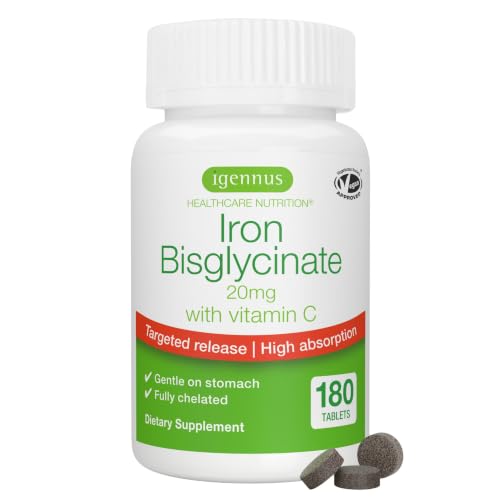 Igennus Clean Iron Bisglycinate 20mg with Vitamin C 180 Tablets