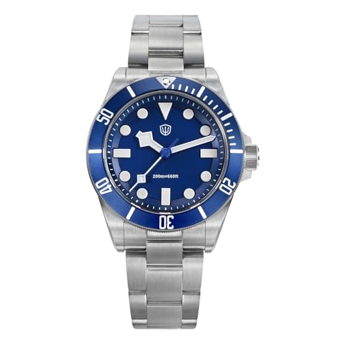 watchdives WD1969 Pro Dive Watches VH31 Sweep Second Quartz Watch 38mm Sapphire Crystal Luxury Wristwatch 200m Diving Watch for Men (Blue)