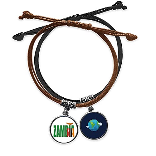 Pulsera de Zambia de cuero con bandera nacional y cordon trenzado ajustable