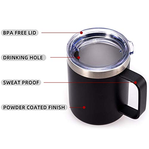 Civago 12Oz Stainless Steel Coffee Mug Cup With Lid And Handle, Double Wall Vacuum Insulated Coffee Tumbler, Reusable And Durable Travel Coffee Cup Thermal Cup, Powder Coated (Black, 1 Pack) #TOP3