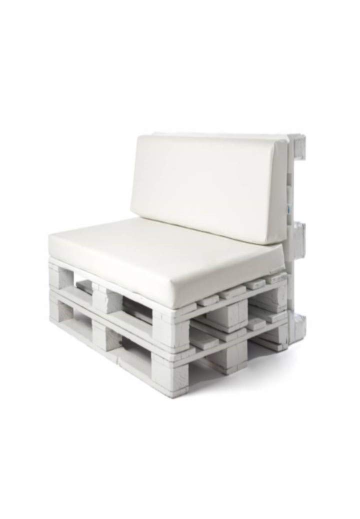 Colchoneta y Respaldo para Sofas de Palet. Cojines Rellenos de Espuma para Sofa de Exterior. Color Blanco | Cojines de Sofa Chill out, Interior y Exterior, Sofa de Jardin | No Incluye Palet