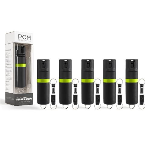 POM Premium Pepper Spray Keychain Quick Release Access Flip Top Safety Police Grade OC Formula with UV Marking Dye 25 Precision Bursts 10 Foot Effective Range Made in USA