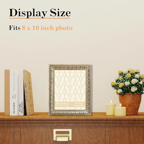Image of VIOLABBEY 8x10 Picture Frame Gold, Vintage Photo Frame | Antique Ornate Frame, Wall or Tabletop Display, Classic Design for Home Office Decor, Fits 8x10 Pictures