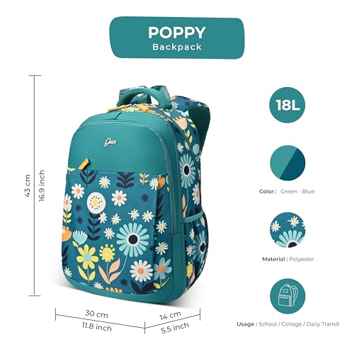 Image of Gear Poppy 17 inch /20L Medium Water Resistant School Bag /Casual Backpack /Daypack /Laptop Bag for Boys /Girls (Green - Blue)