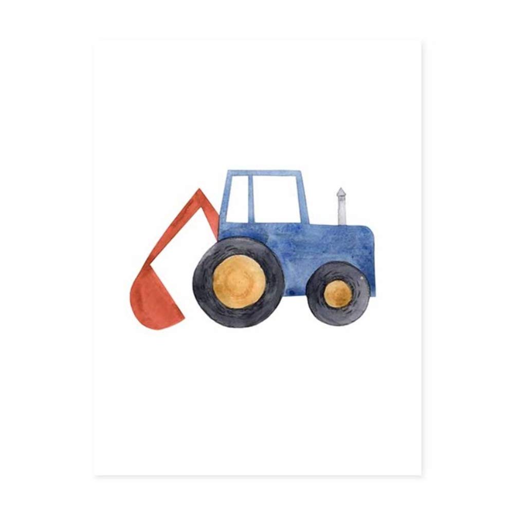Imprimir Pinturas en lienzo Cute Machine Boys Blue Tractor Camión de bomberos Arte de la pared Imágenes Carteles y para niños Marco de la habitación Decoración 40x60 cm x3 /15.7 "x 23.6" Con marco
