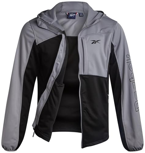 Reebok Mens Sherpa Hoodie - Active Performance Softshell Fleece Warm Outdoor Sherpa Lined Hoodie Zip Up Sweatshirt for Men, Grey, M