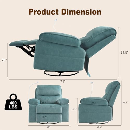 Image of 360 Swivel Glider Rocking Chair Nursery， Oversized Recliner with Phone Holder，Nursing Chairs for Breastfeeding with Wide Foot Rest for Living Room and Baby Room,Blue