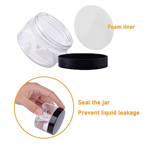 20 Pack 2 Oz Clear Plastic Round Slime Containers,Empty Plastic Storage Jars With Black Lids,Refillable Storage Container For Slime,Cosmetic,Cream,Paint,Jewelry #TOP3
