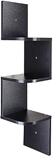 ReaseJoy 3 Tiers Zig Zag Wall Corner Shelf Unit Wall Mounted Wood Shelving Bookcase Storage Display Organizer with Gradienter Black