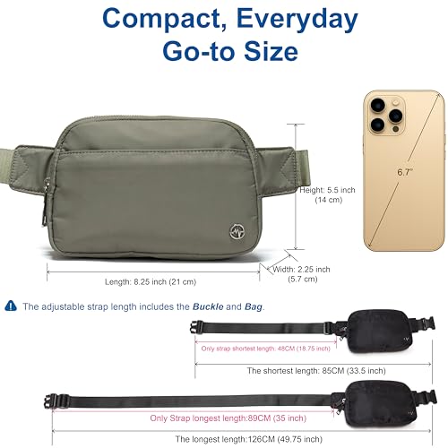 Image of Pander Everywhere Belt Bag for Women, 5 Zipper Pockets Nylon Crossbody Fanny Pack Purse (Grey Sage).