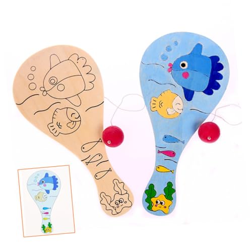 SOPOTUTU 5 Piezas de Raquetas de Madera para Pintar Infantiles, Juego DIY de Pintura Manual Creativa Pelota Unida por Cuerda, Juguete Educativo para Manualidades y Estilo Estilo Aleatorio