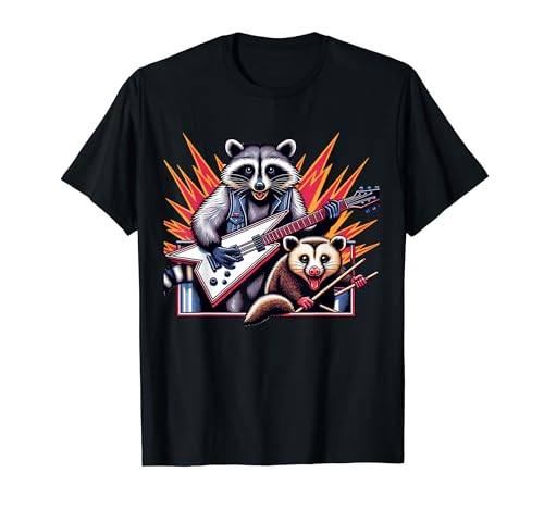 Funny Raccoon and Possum Band Chitarrista Chitarra Elettrica Maglietta