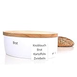 Material: Keramik, Holz | Maße gesamt: ca. 36 x 23 x 13,5 cm (BxTxH) | Maße Deckel / Schneidebrett: ca. 36 x 23 x 2,5 cm (BxTxH)