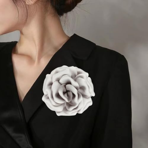 Image of Satin Fabric Rose Flower Brooches Pins for Women Elegant 3D Large Camellia Flowers Floral Lapel Pins for Valentines Day Wedding Bridal Prom Banquet Party Dress Suit Clothes Accessories