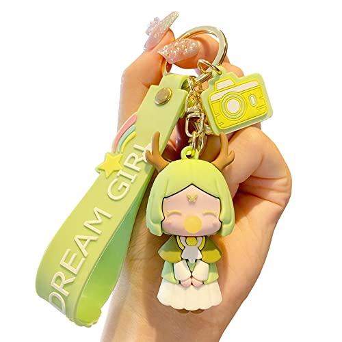 Kawaii Keychain Cute Cartoon Keychains Bag Pendant Backpack Decoration Car Keychain for Girl Woman, Green, One Size