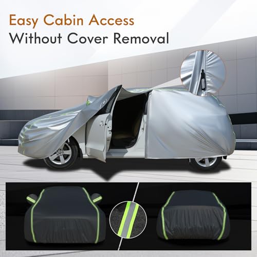 Image of Tecoom Light Shell Car Cover Waterproof All Weather, Breathable Material with Door Zipper & Mirror Pockets, Rain Snow Sun Wind Protection Outdoor & Indoor Full Covers Fit for Hatchback (160-172 inch)