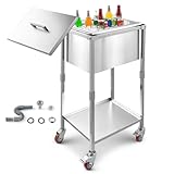 VEVOR Rolling Ice Chest Cooler Cart, Stainless Steel Cooling Bin on Wheels, 32.8 Quart Outdoor Stand Up Cooler Trolley with Shelf, for Patio Backyard Party Bar Cold Drinks(22" L x 16" W x 38" H)