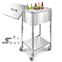 VEVOR rollbare Eisbox (553 x 405 x 970 mm) Edelstahl-Kühler, 31 L gewerblicher Ice Chest auf Rädern für den Außenbereich mit Ablage, für Partybar im Garten oder auf der Terrasse