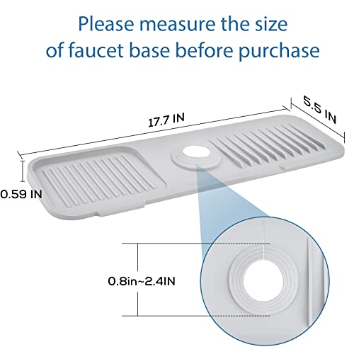 Kitchen Sink Splash Guard, Silicone Faucet Handle Drip Catcher Tray, Kitchen Sponge Holder Faucet Absorbent Sink Protectors Mat for Kitchen Bathroom Sink Accessories Grey17.7\" x 5.5\" - Thumbnail 2