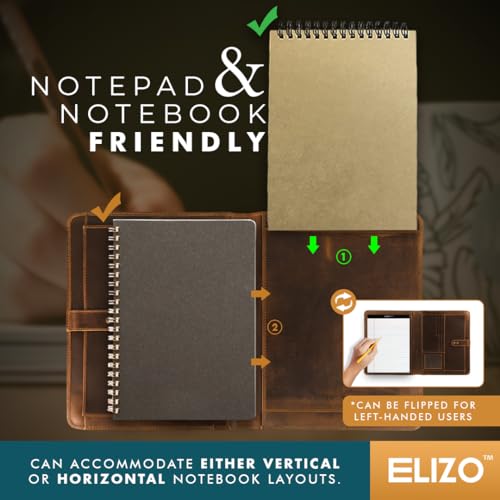 ELIZO Leather Portfolio Padfolio Leather Binder Folder for Men and Women Professional Business Portfolio Organizer Men and Women