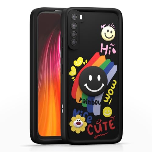 Image of Pikkme Back Cover for Redmi Note 8 | Soft Silicone| Cute Rainbow Smile & 3D Cartoon Flower Design | Shockproof Raised Camera Protection Bumper Case (Black)