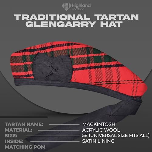 Image of Glengarry Cap-Traditional Scottish Hat, Acrylic Wool Tartan Glengarry hat, Kilts /Bagpipes Accessories