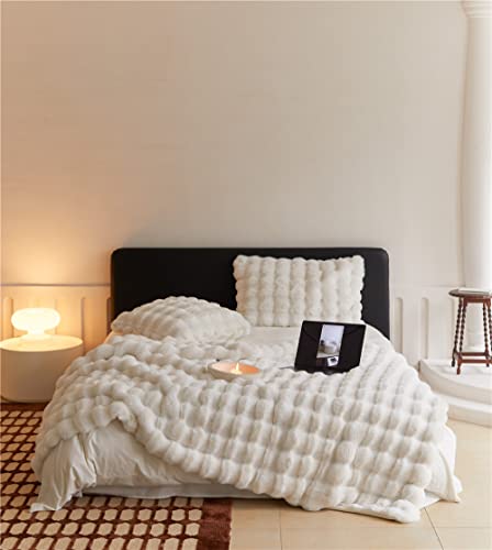 Bubble Decke Fellimitat Kuscheldecke Flauschig Fluffy Blanket Für Bett Sofa (Weiß, 45x45, Kopfkissenbezug)