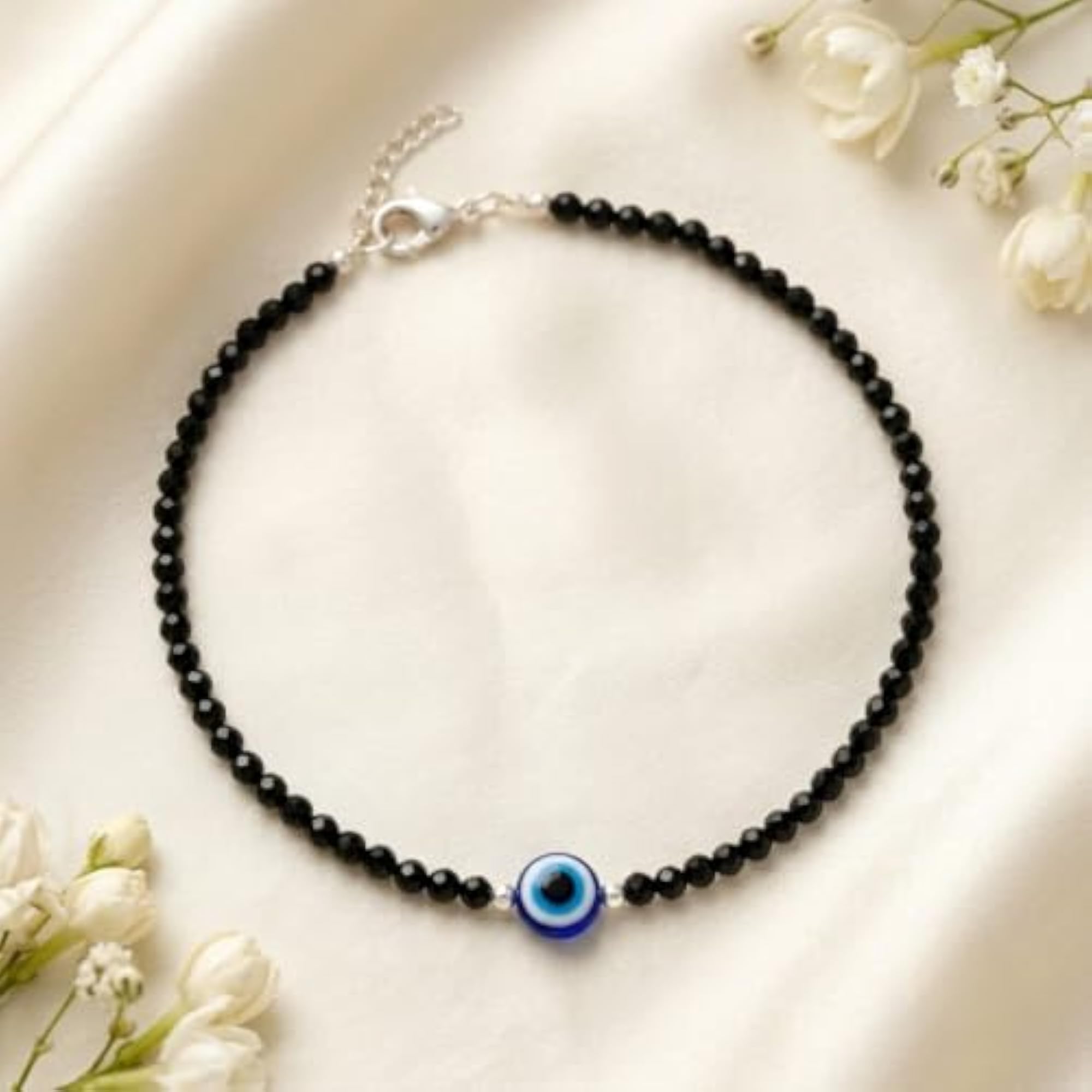 Evil Eye Anklet and Bracelet Combo with Black Beads
