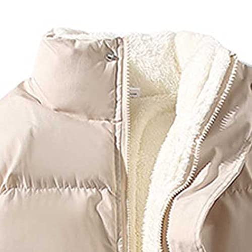 Badhub Men's Puffer Jacket Long Sleeve Waterproof Winter Parka Jacket Fleece Lined Warm Thicken Stand Collar Ski Coat Beige #TOP4