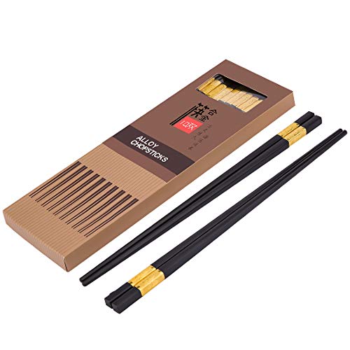 Hotott 12 Pares de Palillos de Aleación, Chopstick Set con Palillos de Madera Reutilizables Chinos