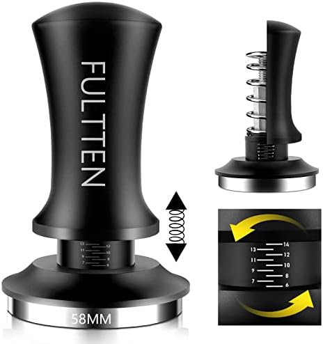 Fultten Coffee Tamper, Espresso Tamper 58mm,Tamper for Espresso Machine, Stainless Calibrated Espresso Tamper,Espresso Tamp Spring Loaded 30lb for Barista Home Coffee Espresso Accessories Black