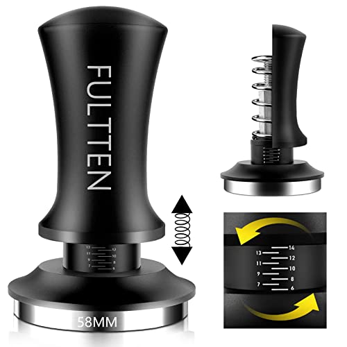 Fultten Coffee Tamper, Espresso Tamper 58Mm,Tamper For Espresso Machine, Stainless Calibrated Espresso Tamper,Espresso Tamp Spring Loaded 30Lb For Barista Home Coffee Espresso Accessories Black #TOP2