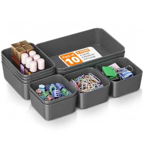 Image of LIVINGBASICS 10Pcs Multipurpose Drawer Organiser /Divider Tray(Plastic,Grey) | Space Saving, Multipurpose Storage, Customizable Layout etc.