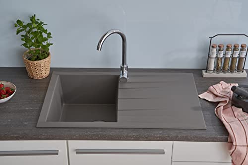 Respekta Houston Mineralitespüle in Betongrau / 1 Becken Einbauspüle in 80 x 50 cm / Spülbecken geeignet für Unterschränke ab 50 cm Breite