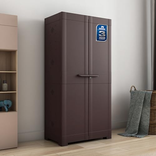 Nilkamal Freedom Large 18 (FMSC18) Shoe Rack Plastic Cabinet with Dustproof Door – Shoe Rack for Home, Chappal Stand for Home Indoor & Outdoor, Shoes Rack Plastic with Door (Weather Brown)