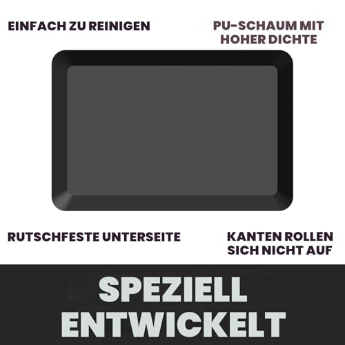 2,5 cm Extra Dicke Anti-Ermüdungsmatte (75 × 50 cm) – Komfort-Matte für Küche, Büro, Werkstatt oder vor dem Spülbecken – Ergonomisch & Gelenkschonend – Aus hochdichtem 140D PU-Schaum – Schwarz