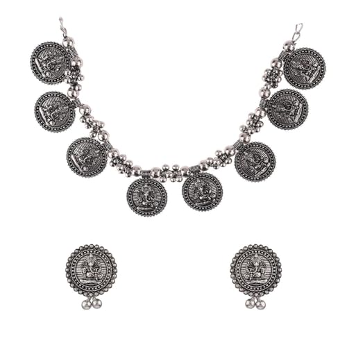 Efulgenz Indian Ethnic Jewelry Set for Women Silver Plated Oxidized Boho Vintage Antique Lord Ganesha Choker Necklace with Earring Bollywood Wedding Jewelry for Women., Copper, not known