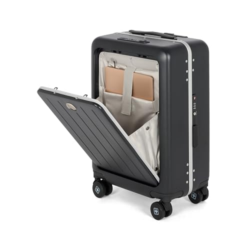 Image of SWISS MILITARY Black Gold Collection Bristol Luggage, Anti-Theft Zipperless Trolley, TSA Lock, 360 Wheels, USB & Type-C Port, 14 inch Laptop Compartment, 44L, Makrolon PC,(Free Cover) Black, 55cm