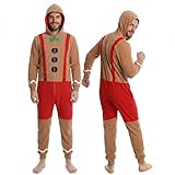SLEEPHERO Men’s Fleece Onesie – Full Zip Hooded Union Suit – Soft Adult One-Piece Year-Round Lounge Set Gingerbread Man Large