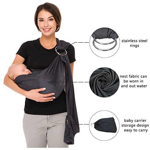 Miniatura 2 de CUBY Portabebés de agua de malla transpirable, portabebés con anillo ajustable, portabebés para verano, piscina, playa (gris)