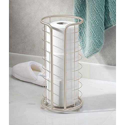 Mdesign Metal Toilet Paper Holder Stand - Storage Reserve For 3 Rolls Of Toilet Tissue - Freestanding Toilet Paper Holder - Stylish Bathroom Floor Toilet Paper Stand - Omni Collection - Satin #TOP1
