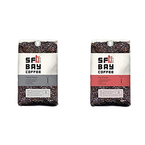 SF Bay Coffee French Roast Whole Bean 2LB (32 Ounce) Dark Roast & Coffee Fog Chaser Whole Bean 2LB (32 Ounce) Medium Dark Roast (Packaging May Vary)