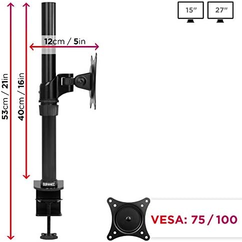 Duronic Monitor Arm Stand DM451X1 | Single PC Desk Mount | Aluminium | Height Adjustable | For One 15-27 LED LCD Screen | VESA 75/100 | 13kg Per Screen | Tilt -20°/-20°, Rotate 360°