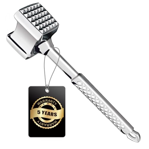 Meat Tenderizer Mallet Stainless Steel, Premium Meat Hammer Tenderizer, Kitchen Mallet for Chicken, Conch, Veal Cutlets & Beef, Steak Pounder Flattener, Non-Slip Grip with 5 years Warranty