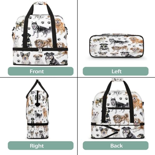 Foldable Carry On Bag for Travel, Expandable Duffle Bag with Shoe Compartment, Dog Paw Pattern Lightweight Sports Gym Tote with Trolley Sleeve3
