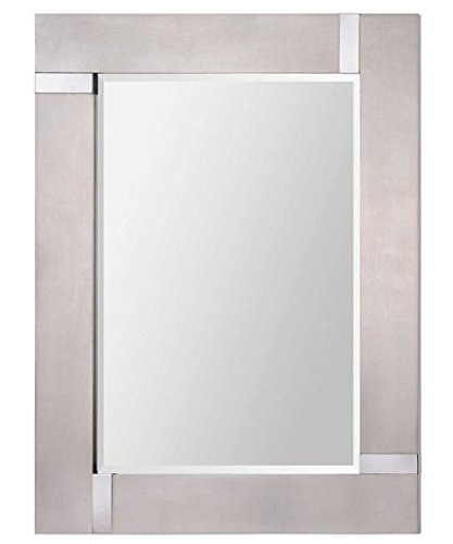 Ren-Wil Capiz Mirror, Wood Frame With Champagne Silver Leaf & Chrome Plated Accents – 30" W X 40" H X 1" D #TOP5