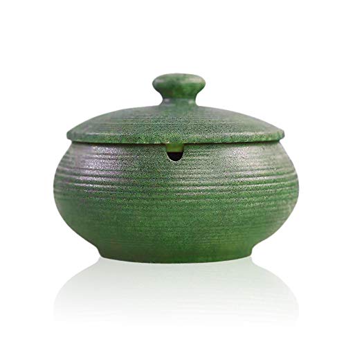 Lependor Aschenbecher aus Keramik mit Deckel, winddicht, Aschenbecher für Raucher, Schreibtisch-Aschenbecher für Zuhause, Büro, Dekoration - dunkelgrün Cover