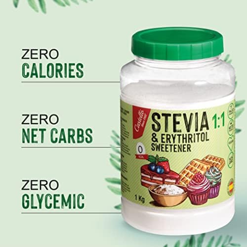 Słodzik Stewia + Erytrytol 1:1 | 1g = 1g cukru | Zamiennik cukru 100% naturalny - 0 Kalorii - 0 Indeks Glikemiczny - Keto i Paleo - 0 Węglowodanów Netto - Bez GMO - Castello since 1907-1 kg